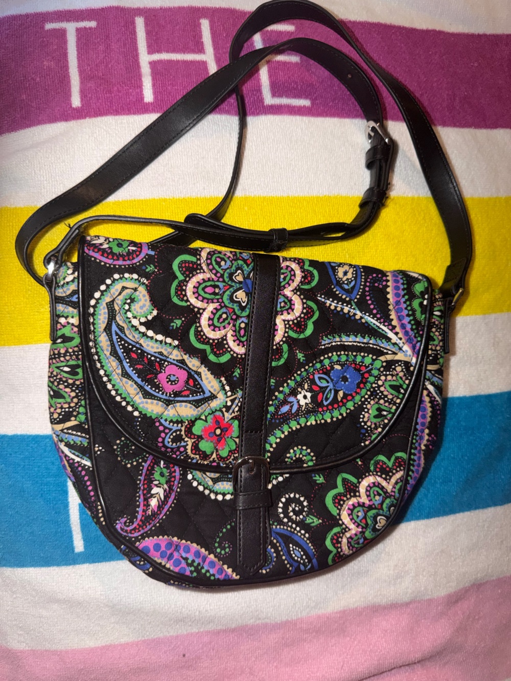 Vera Bradley Black Quilted Crossbody with Multicolor Paisley